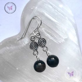 Dumortierite Silver Coil Dangle Earrings